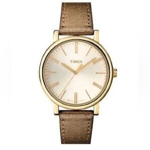 Timex Brown & Gold Toned Classy Water Resistant Wristwatch w/ Adjustable Band